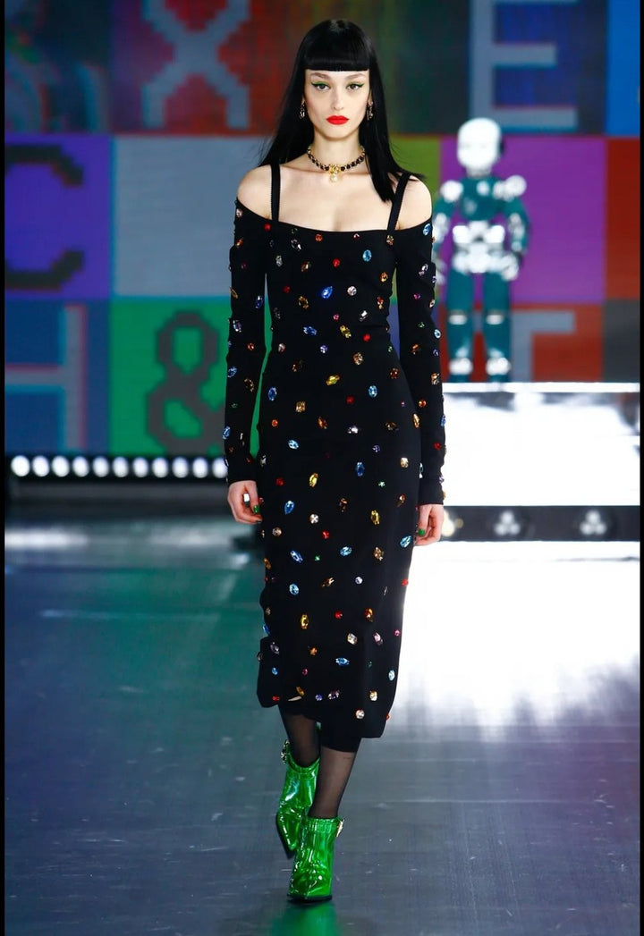 Fashion Heavy Industry Colorful Diamond Solid Medium Length Women&