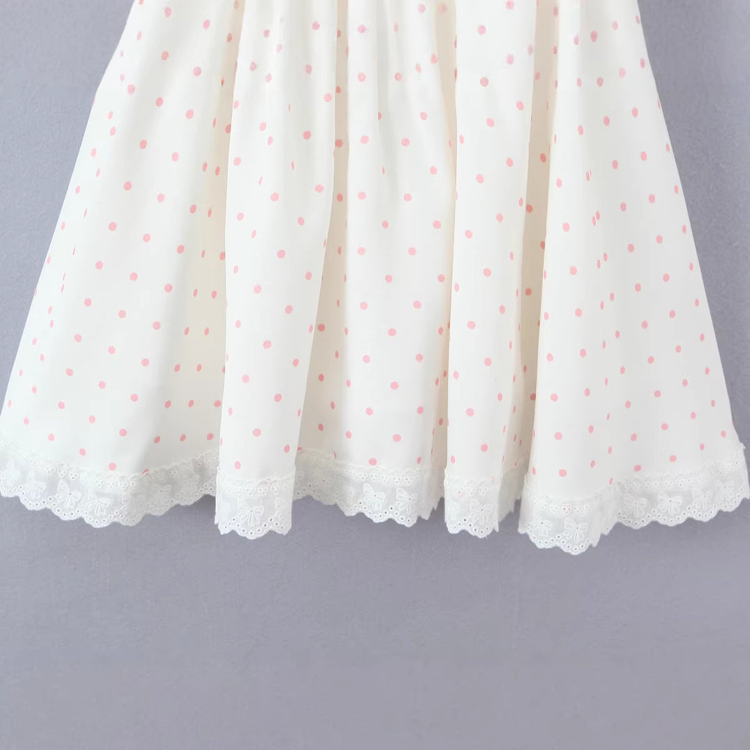 Fishbone polka dot strap suspender dress
