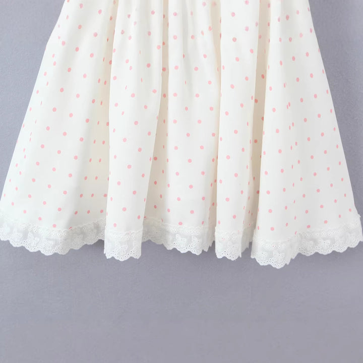Fishbone polka dot strap suspender dress
