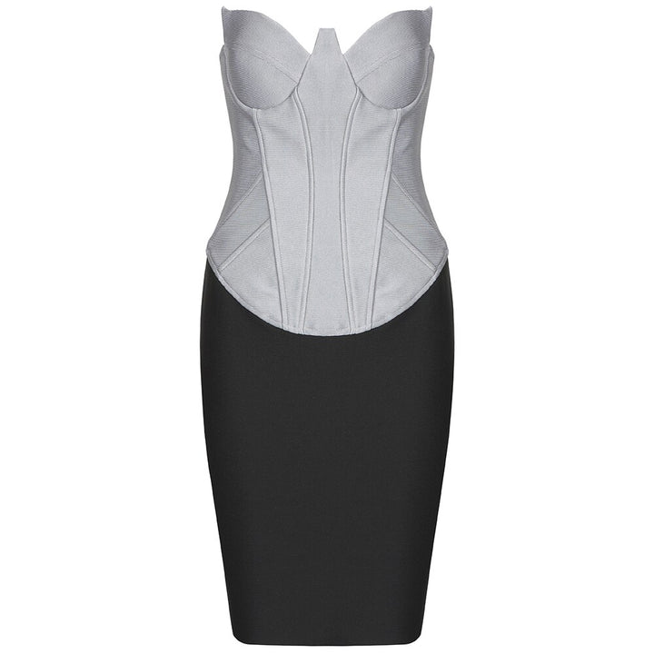 Chic Color Block Bandage Mini Dress Sexy Strapless Sleeveless Celebrity Party Club Dress