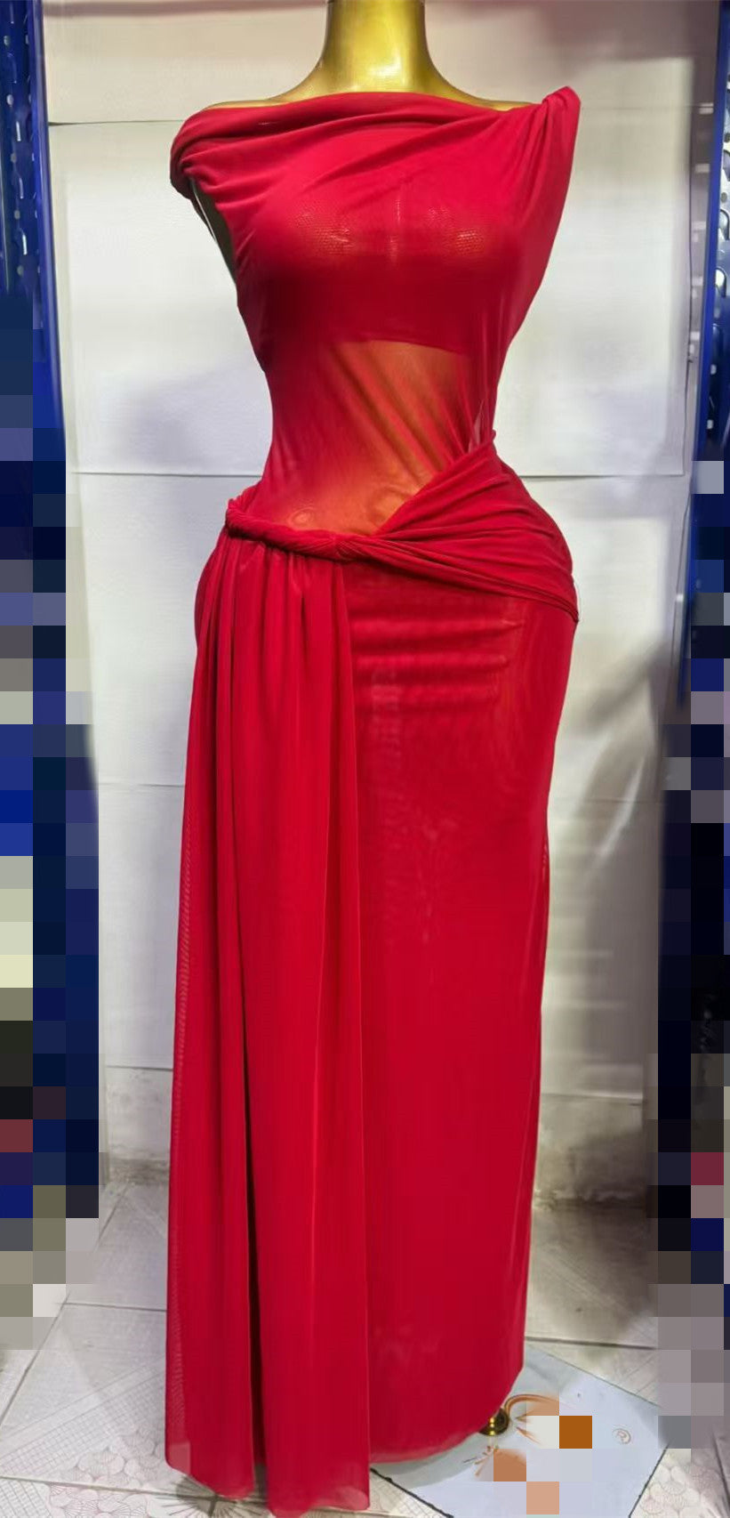 Twisted ribbon slim fit hip hugging knitted dress long skirt