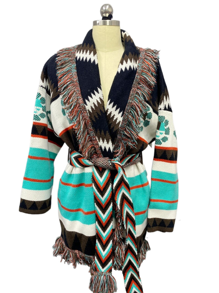 Autumn And Winter Medium Long Jacquard Sweater Coat Loose Thickened Vintage Wool Blended Knitting Cardigan