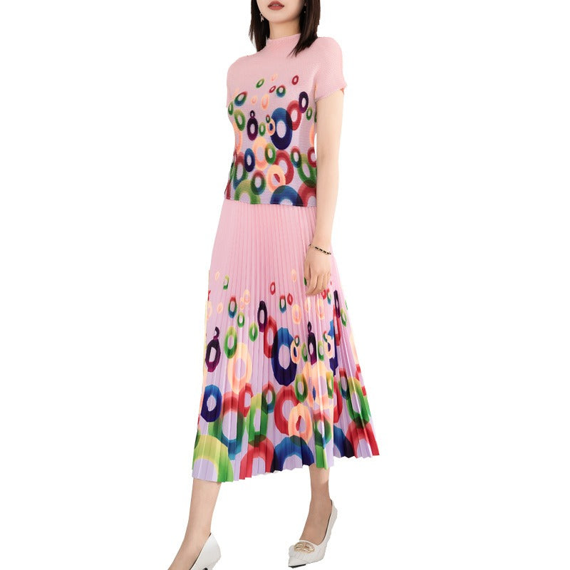 Printed pleated suit for women&