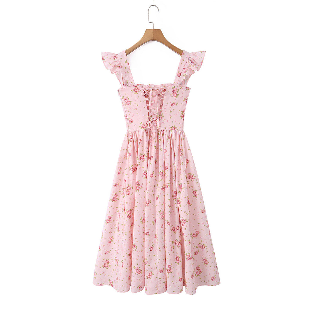 French gentle style rose mid length dress