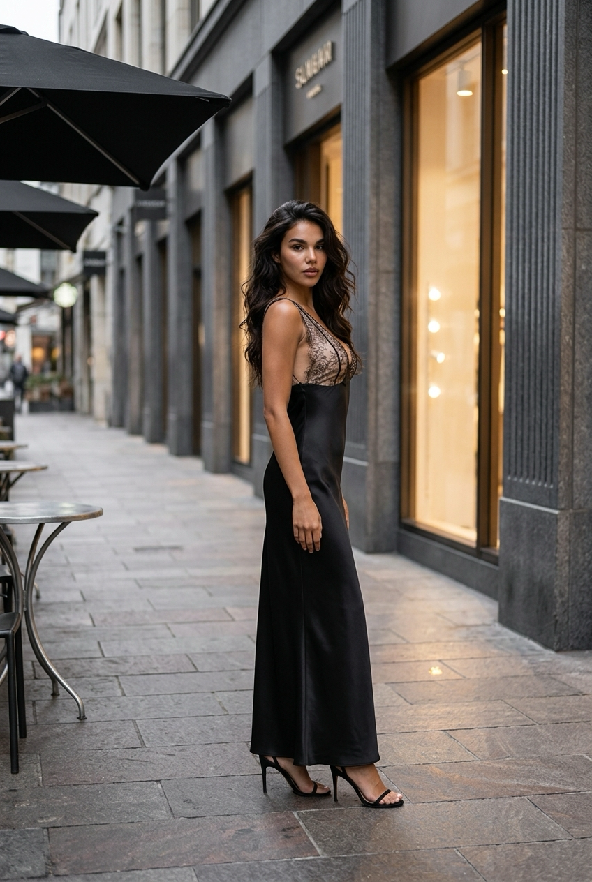 Lace Trimmed Adjustable Strap Midi Dress
