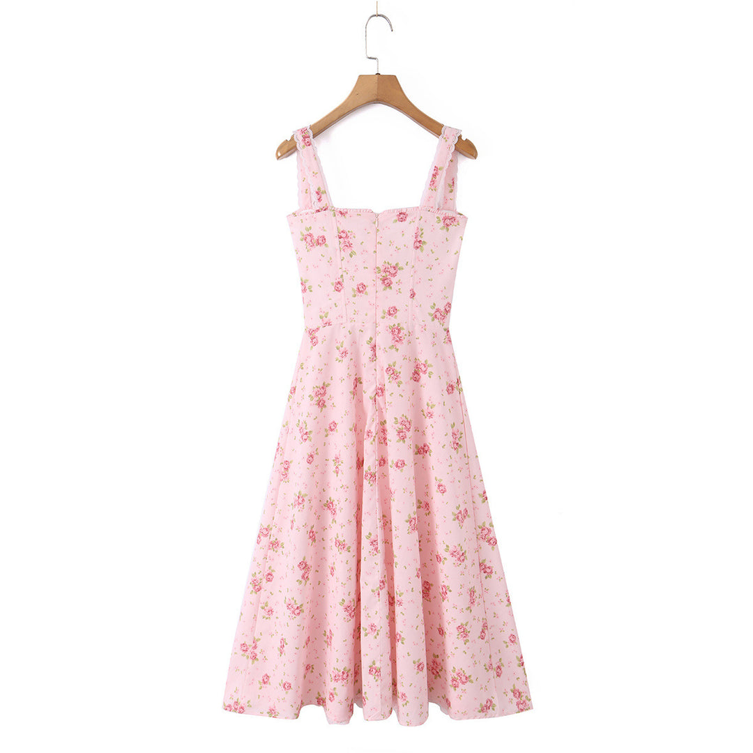 Elegant cotton patchwork lace mid length dress