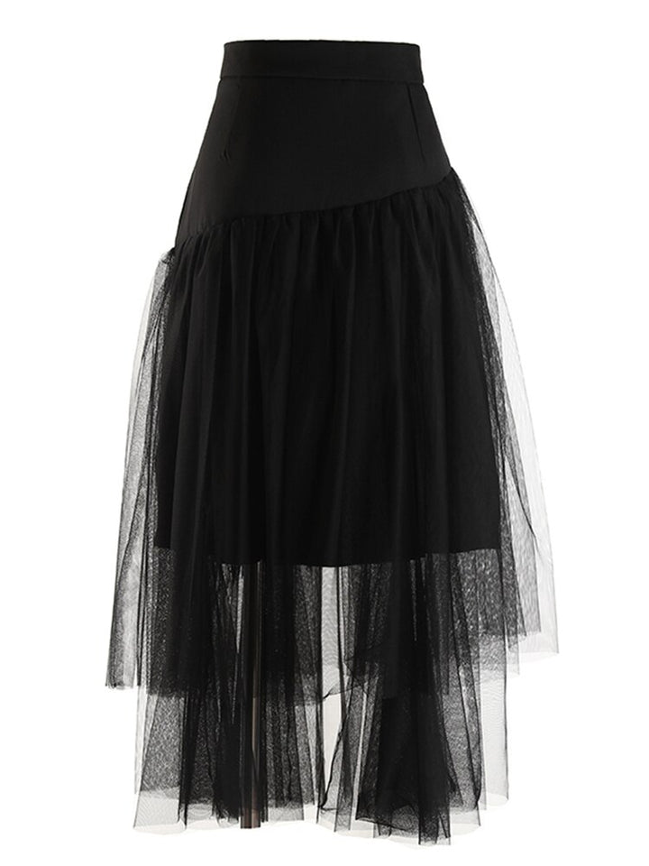 Patchwork Tassels Mesh Skirt For Women High Waist A Line Casual Midi Skirts Female Summer Clothing Style New
