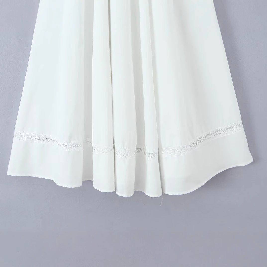 Splicing lace waist cinching hollow suspender dress for women