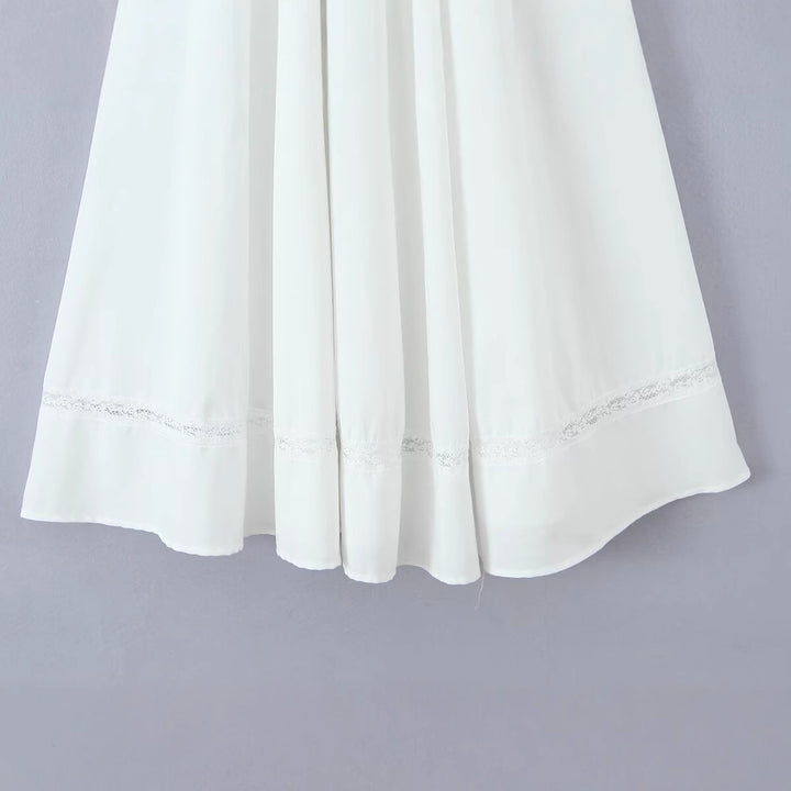 Splicing lace waist cinching hollow suspender dress for women