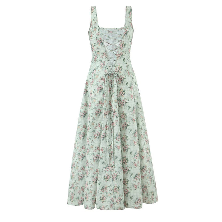 Back strap sleeveless printed long dress