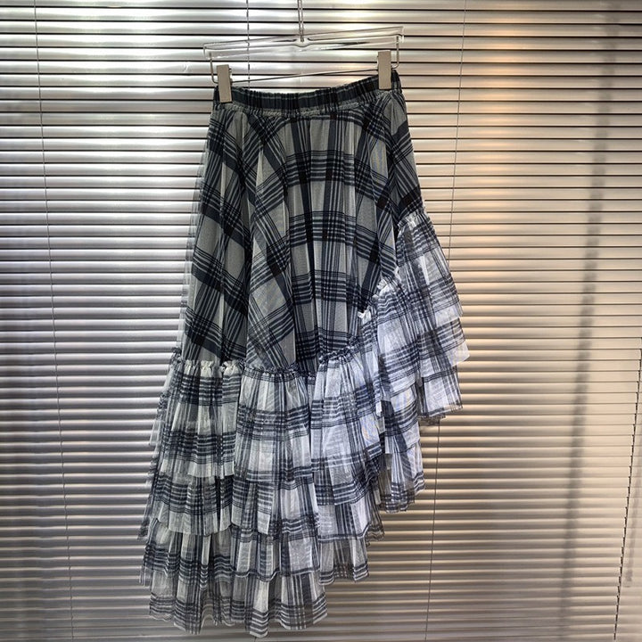 Solid Color Patchwork Gazue Dissymmetry High Waist A Line Skirt
