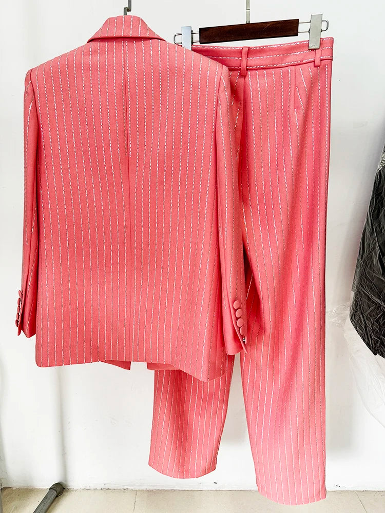 Hot diamond suit jacket and pants set two-piece setp