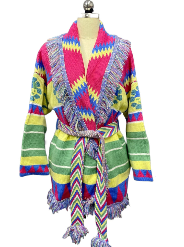 Autumn And Winter Medium Long Jacquard Sweater Coat Loose Thickened Vintage Wool Blended Knitting Cardigan