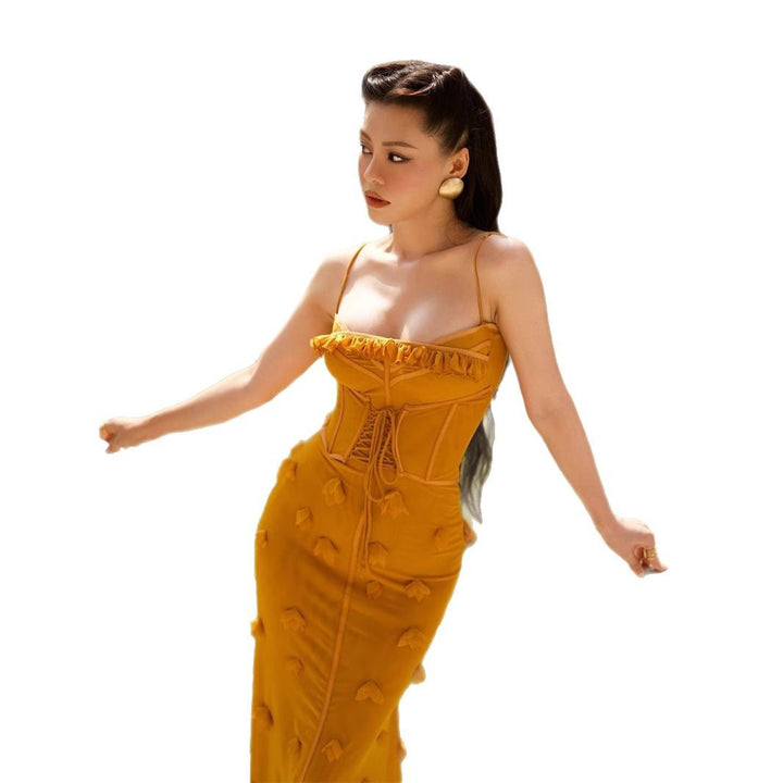 Elegant Fishbone Mesh Strapless Fitted Waist Long Dress for Women