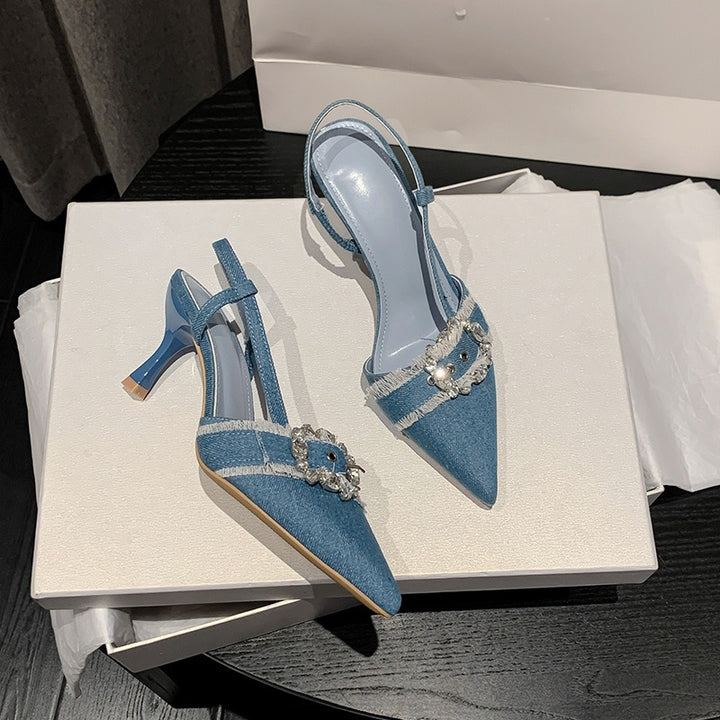 The Bijou Denim Slingback Heels