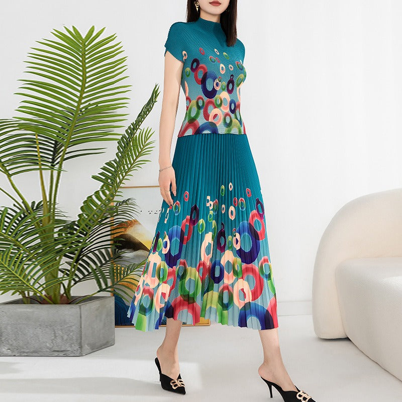 Printed pleated suit for women&