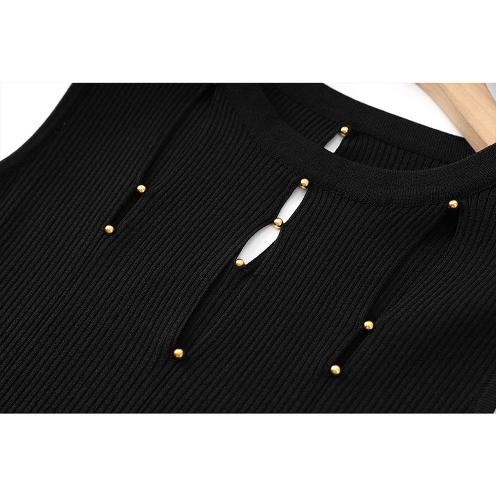 Sleeveless round-neck hollowed-out elegant slit knitted dress that is stylish and slimming