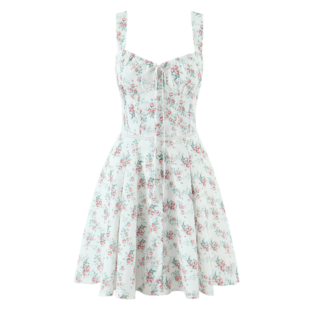 V-neck floral suspender dress