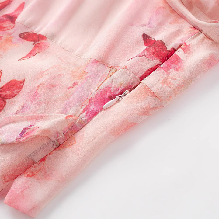 Sexy V-neck Front Tie Floral Backless Design Waist-cinching Long Dress