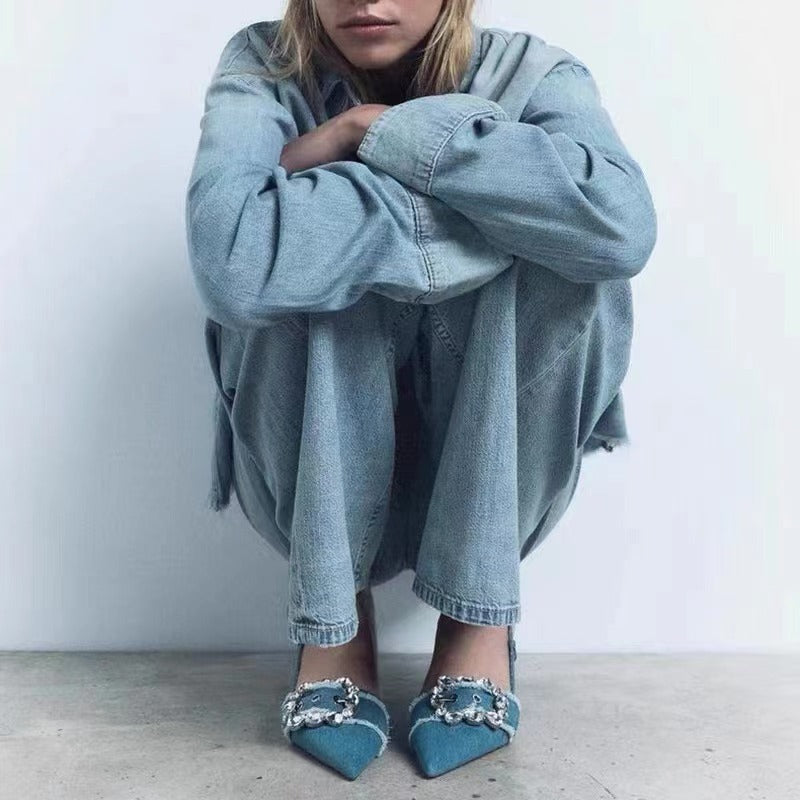 The Bijou Denim Slingback Heels