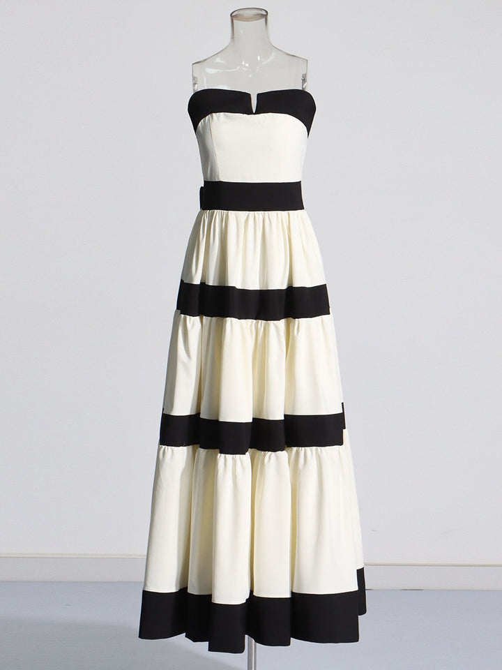 French elegant style large hem strapless skirt