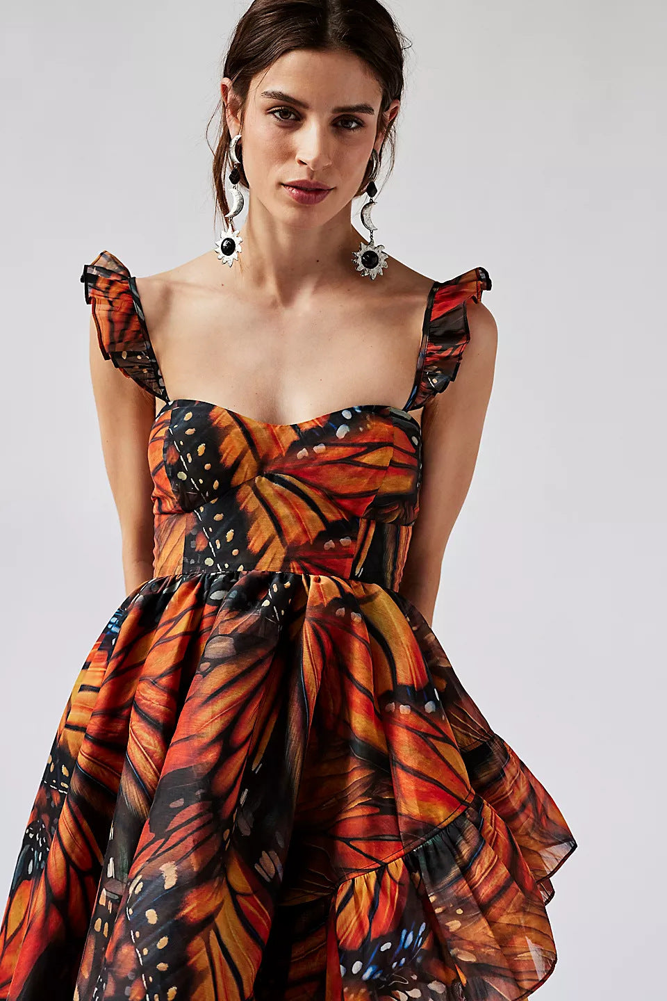 Chiffon Mid-Length Dress with Digital Butterfly PrintFashion Style Strapless, A-Line Silhouette, Casual Dress