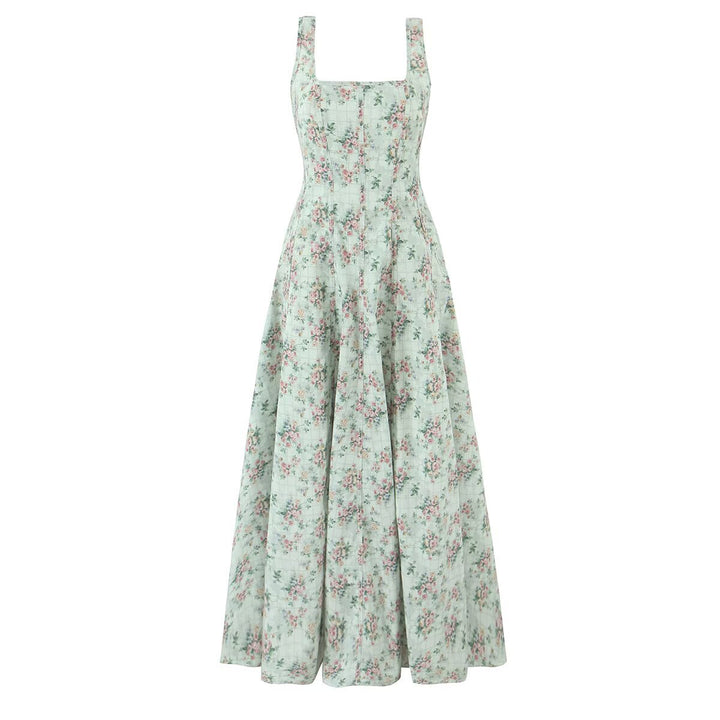 Back strap sleeveless printed long dress