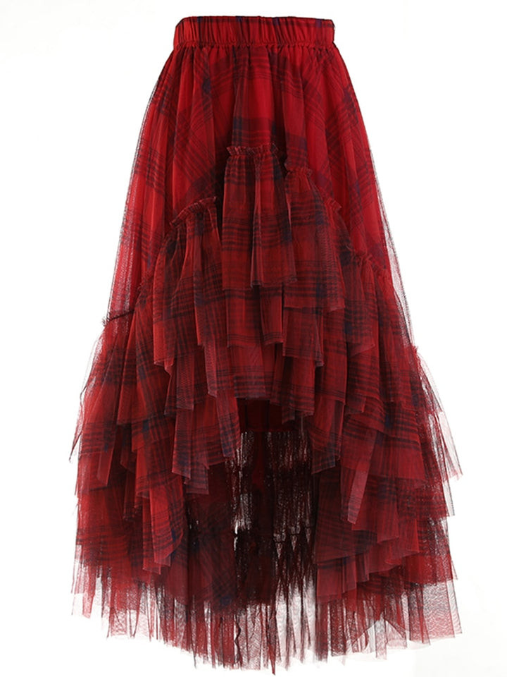 New Plaid Irregular Skirt For Women High Waist A Line Loose Vintage Asymmetrical Hem Skirts Female Summer Clothing