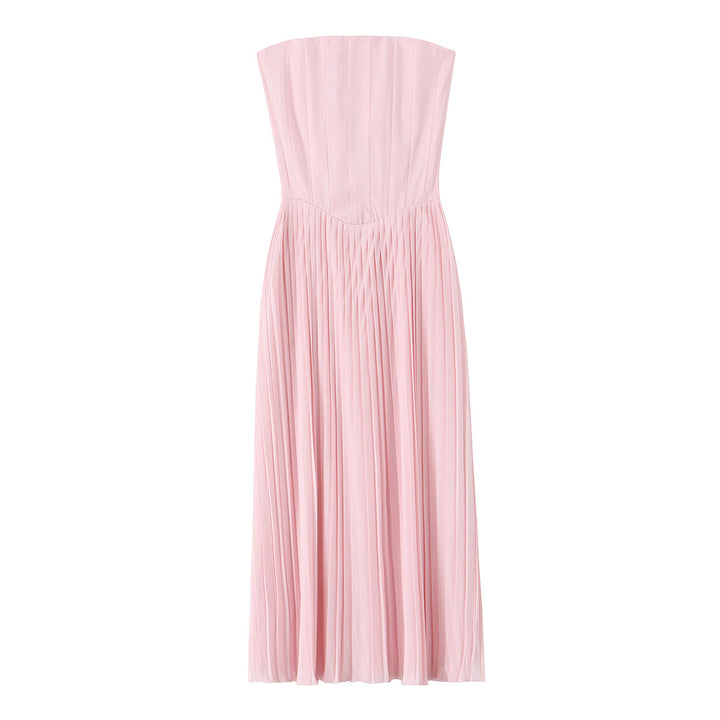 Pink pleated waistband mid length dress