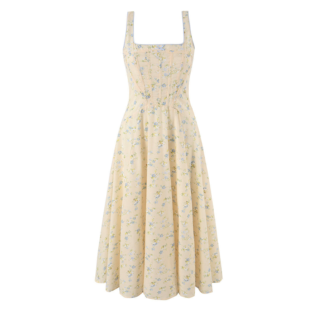Slimming Waist Floral Print Strap Maxi Dress , Simple and Elegant Summer Dress