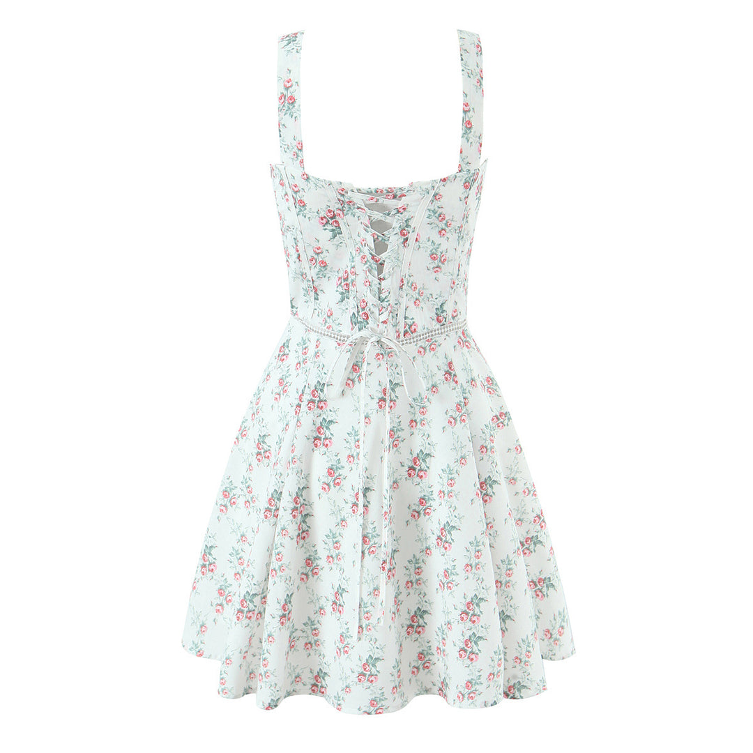 V-neck floral suspender dress