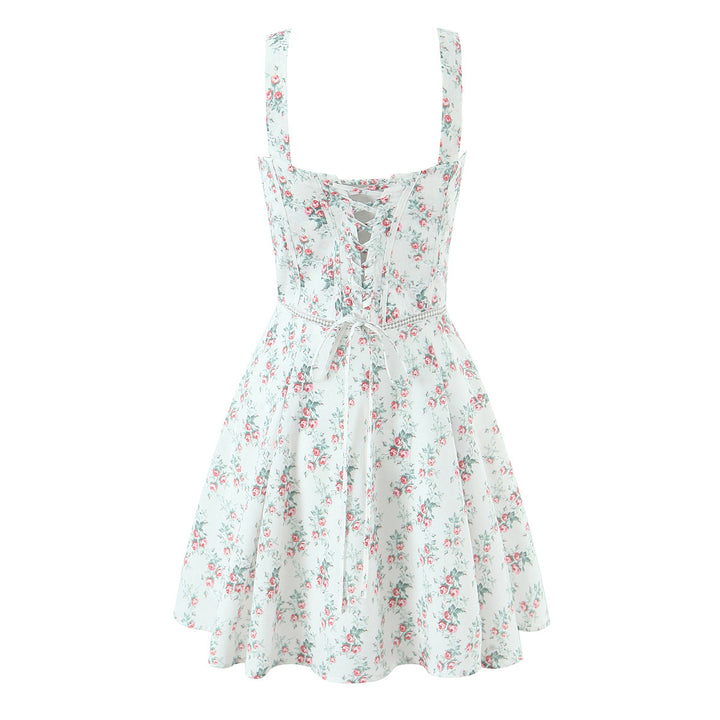 V-neck floral suspender dress