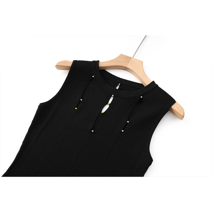 Sleeveless round-neck hollowed-out elegant slit knitted dress that is stylish and slimming