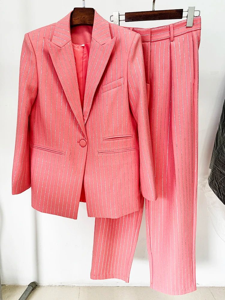 Hot diamond suit jacket and pants set two-piece setp