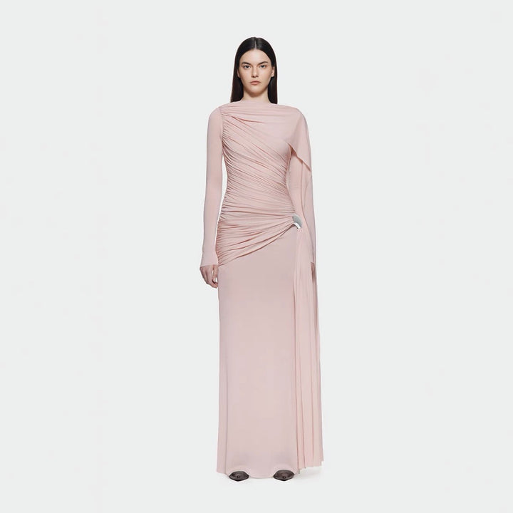 Solid color pleated asymmetrical minimalist slim fit dress