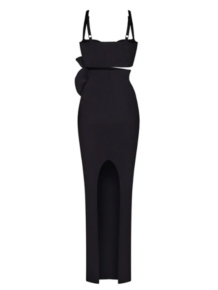 Women Hollow Out 3D Flower Spaghetti Strap Backless Design Celebrity Black Sleeveless Sexy Maxi Bandage Dress Party Gowns