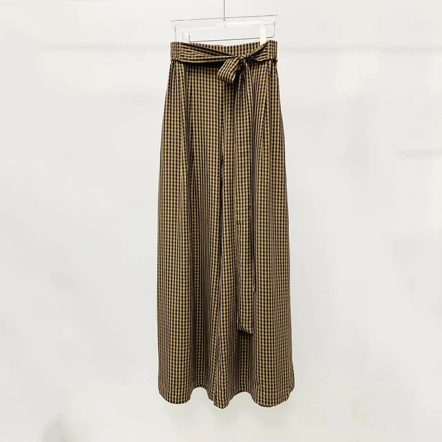 Commuter Loose y2k Elastic High Waist Tie Wide Leg Casual Pants Vintage Plaid Loose Hundred Women&
