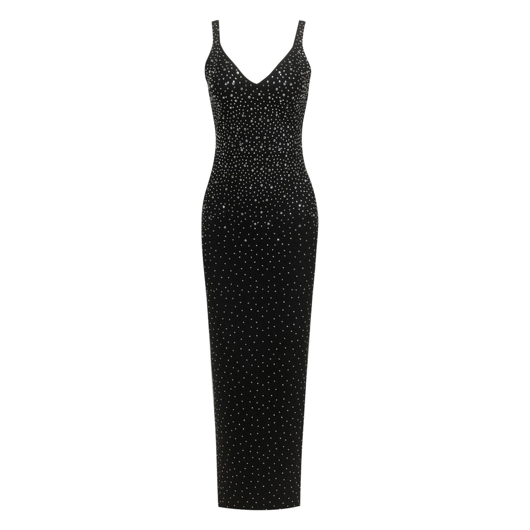 European and American sexy fashion socialite temperament hot diamond suspender backless long dress women&