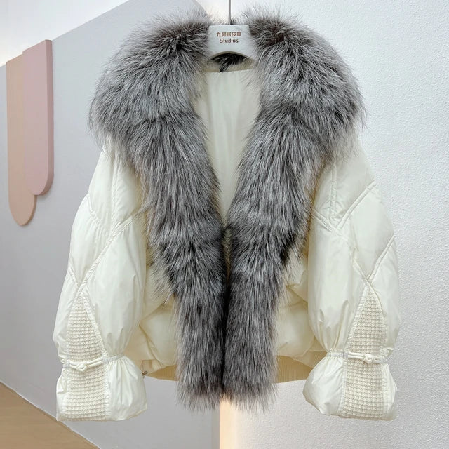Janveny Natural Silver Fox Fur Collar Women&