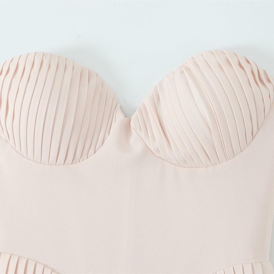 Sexy pleated waist cinching strapless dress