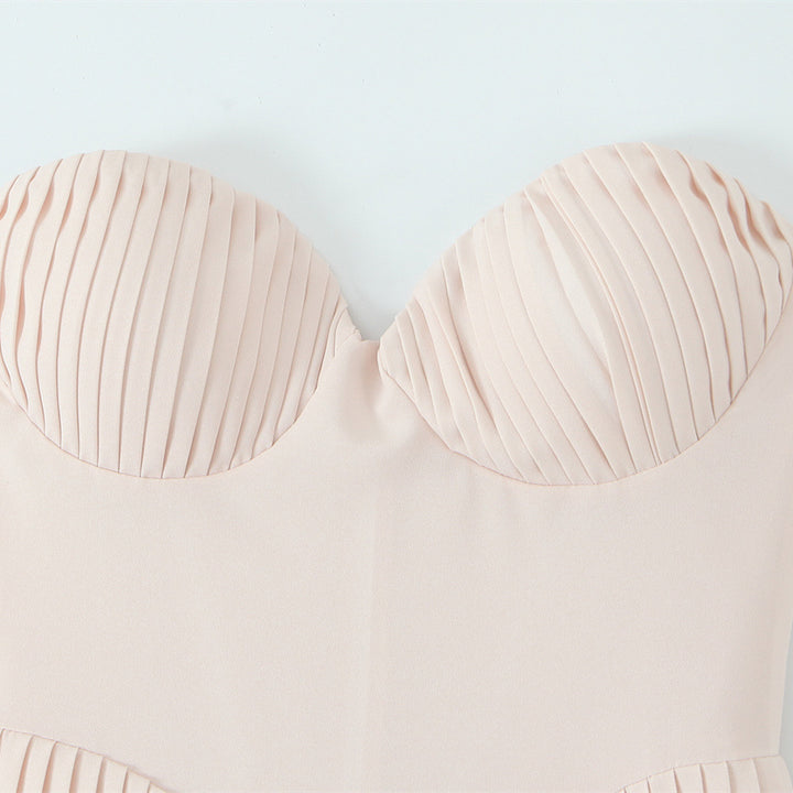 Sexy pleated waist cinching strapless dress