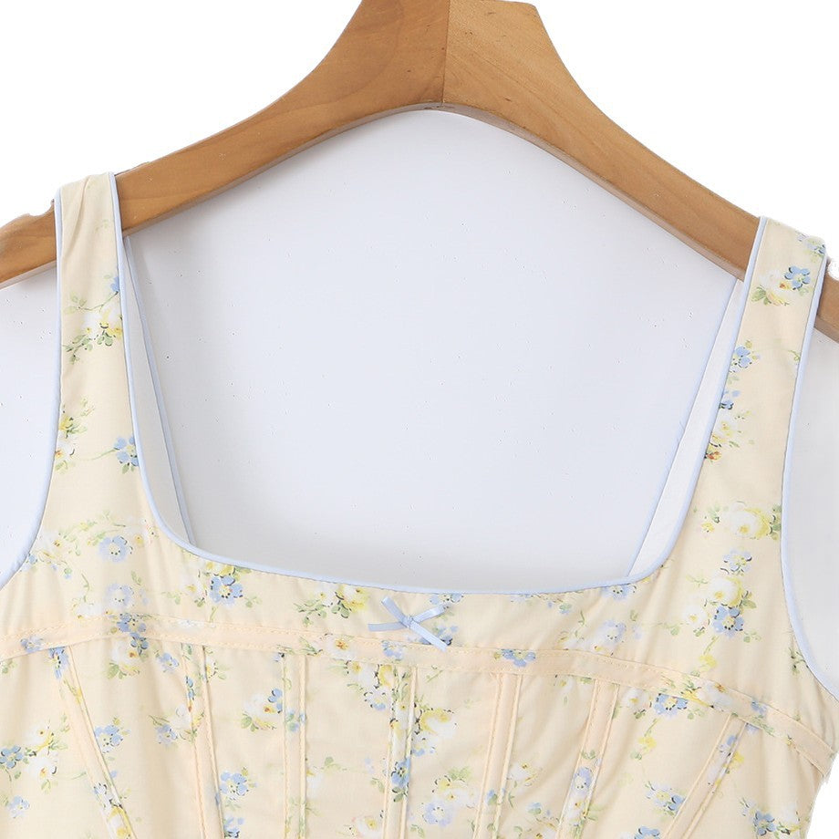 Slimming Waist Floral Print Strap Maxi Dress , Simple and Elegant Summer Dress