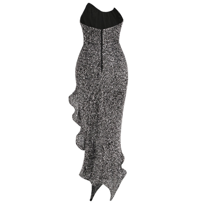 Strapless long skirt with lotus leaf hem party dress