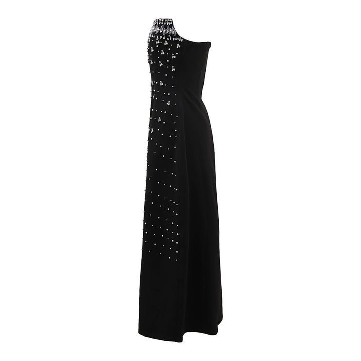 French heavy industry high-end feeling diamond studded nail bead strapless long dress for women&