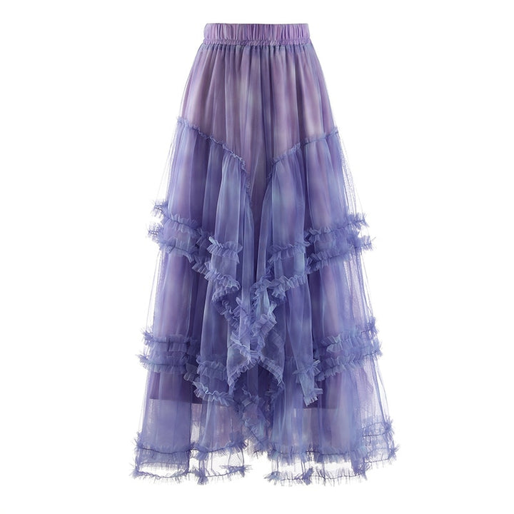 Gradient Skirt For Women High Elastic Waist Spliced Mesh Skirts Fashion Tide Female Clothing