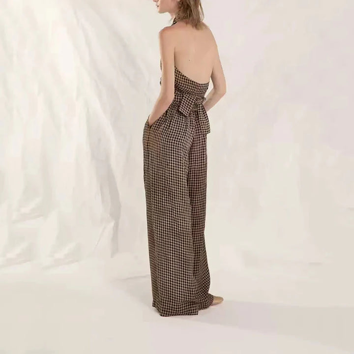 Commuter Loose y2k Elastic High Waist Tie Wide Leg Casual Pants Vintage Plaid Loose Hundred Women&