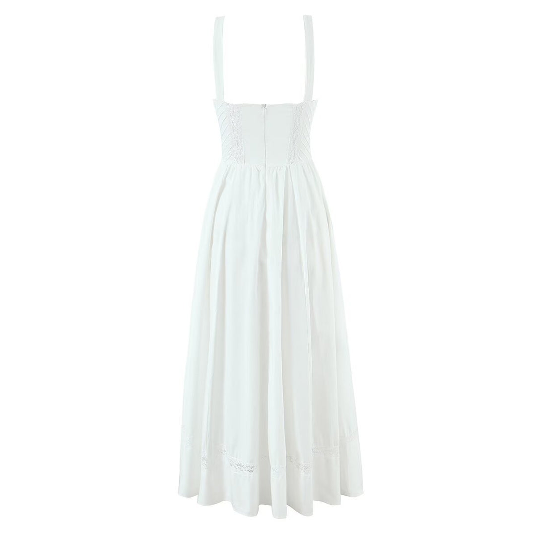 Splicing lace waist cinching hollow suspender dress for women