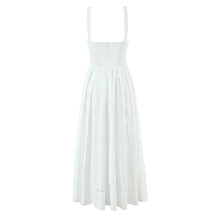 Splicing lace waist cinching hollow suspender dress for women