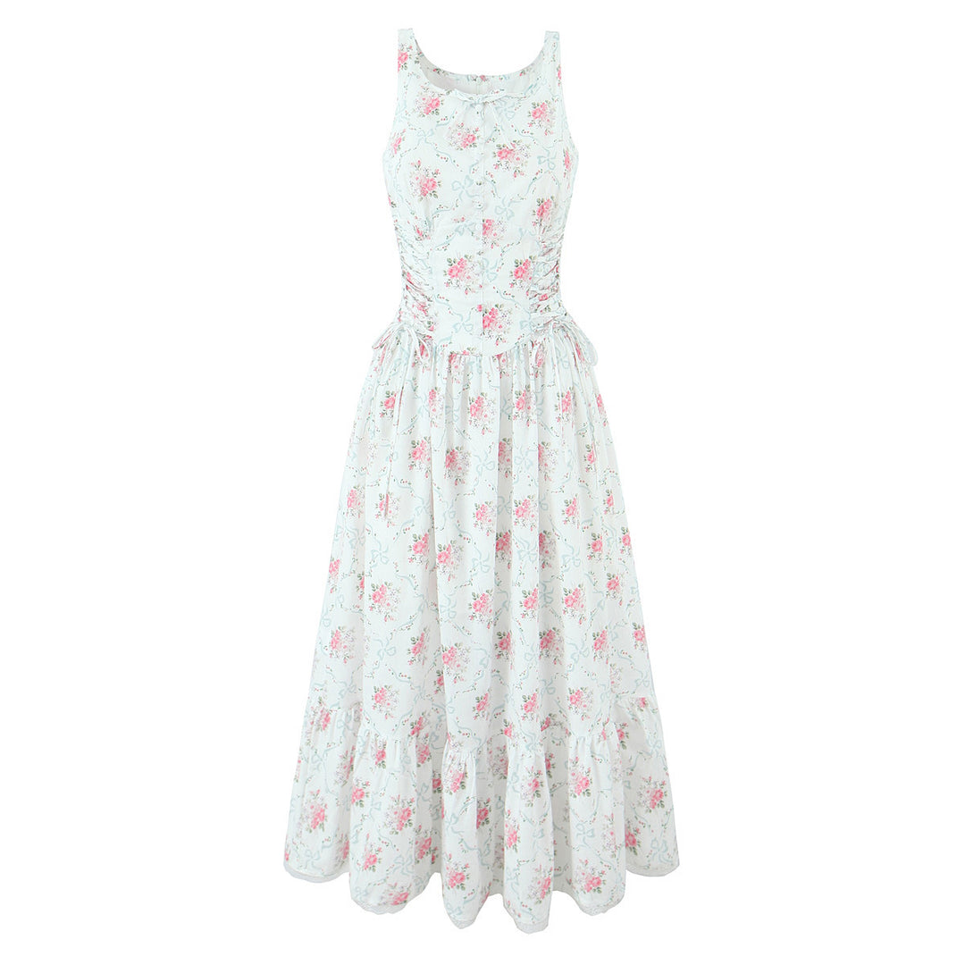 Rose floral bow mid length dress