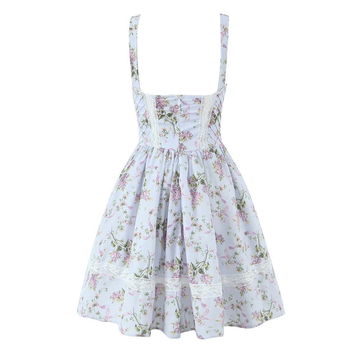 Lace printed short camisole dress for women